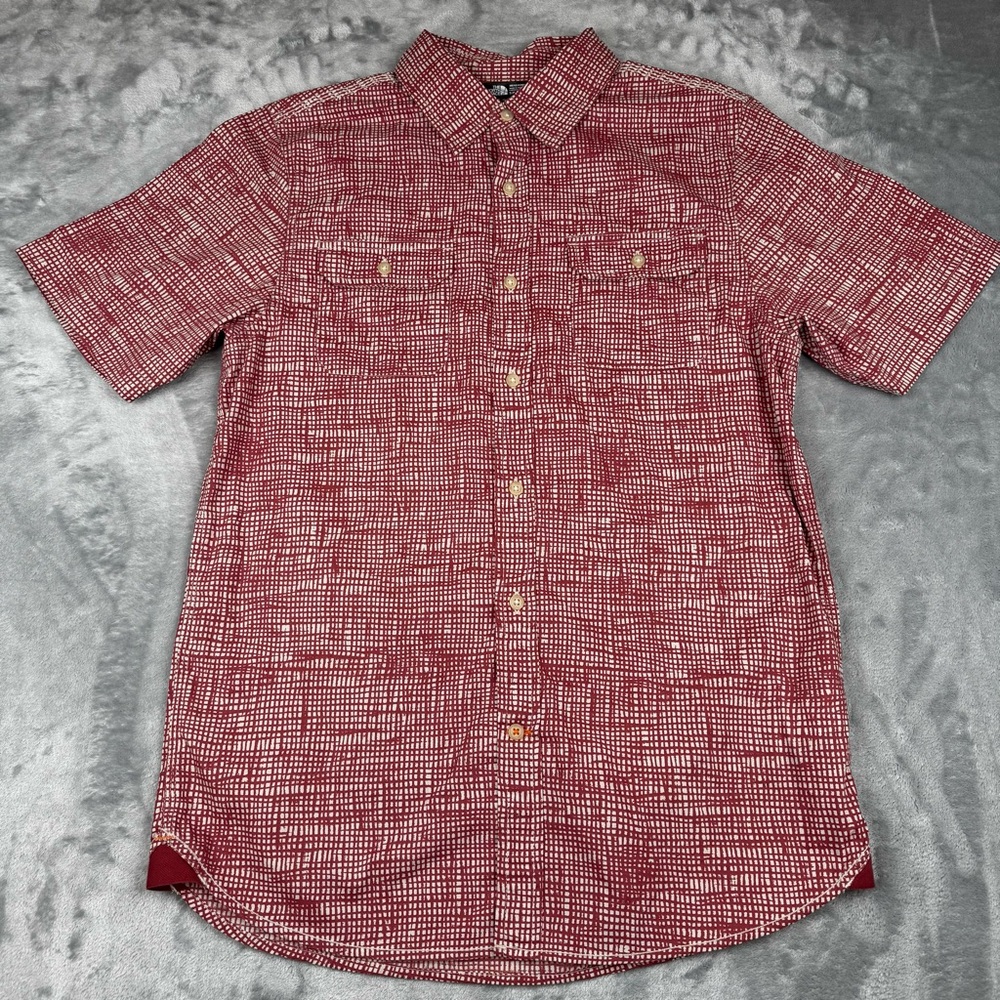 The North Face Mens Shirt Size S Short Sleeve Button Up Red Print Pockets